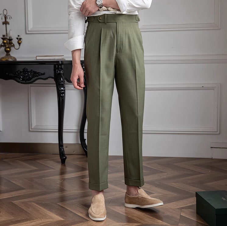 Pantaloni antibes straight fit con piega singola