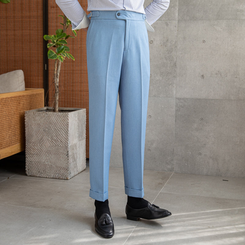 Buy FRATINI Sky Blue Solid Cotton Nylon Slim Fit Men's Trouser | Shoppers  Stop