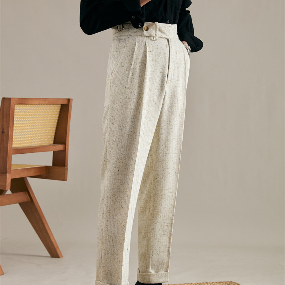 Brunello Linen Double Pleated Straight Fit Trousers