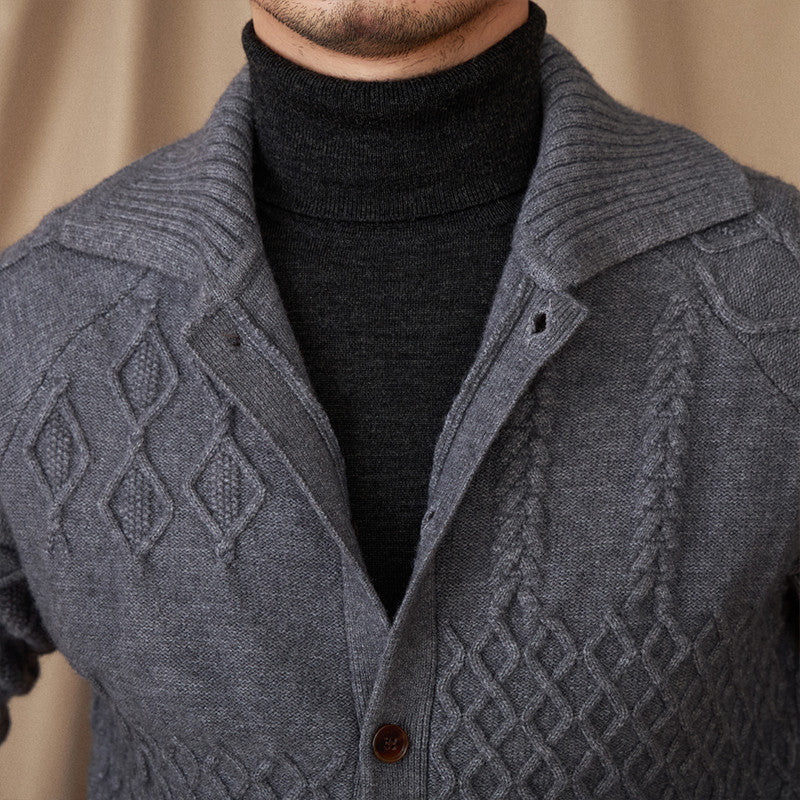Geometric Wool Blend Long Sleeve Cardigan