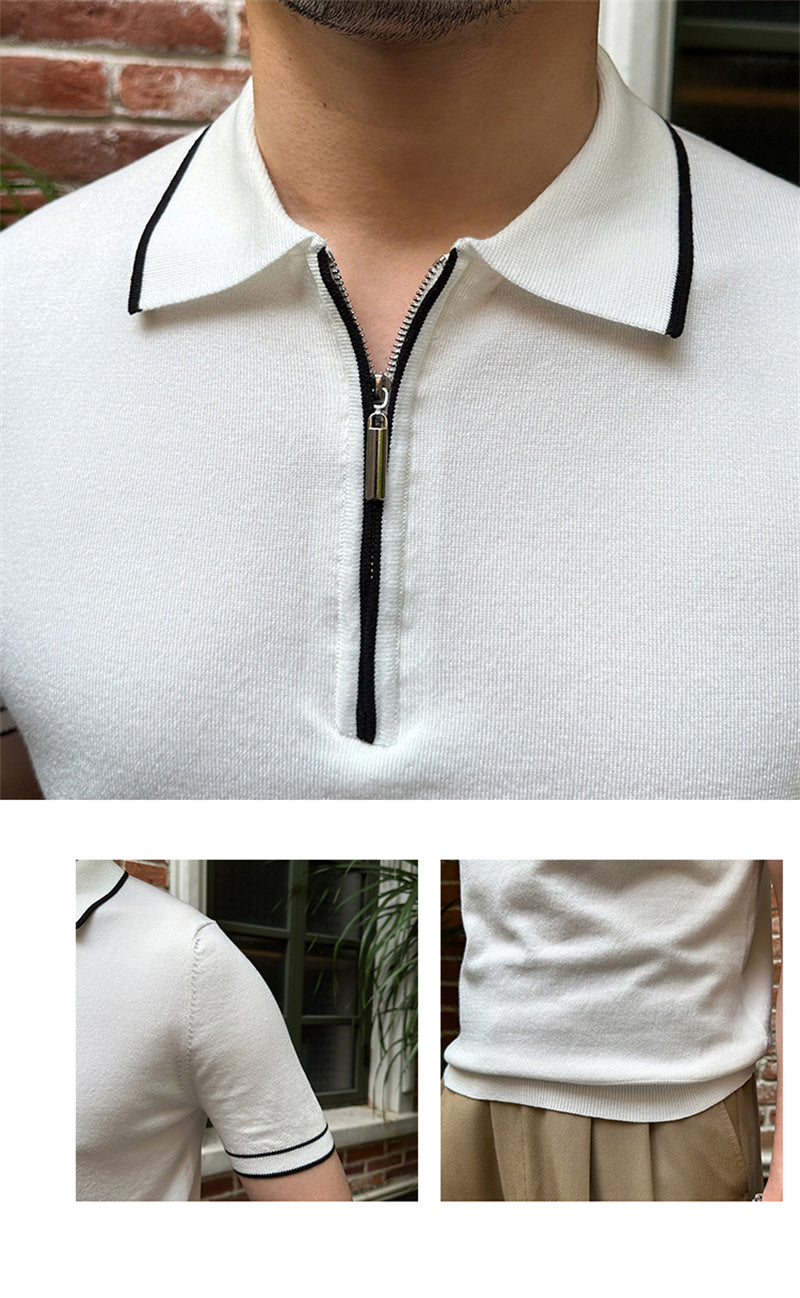 Polo con cerniera in maglia Yachting a contrasto 