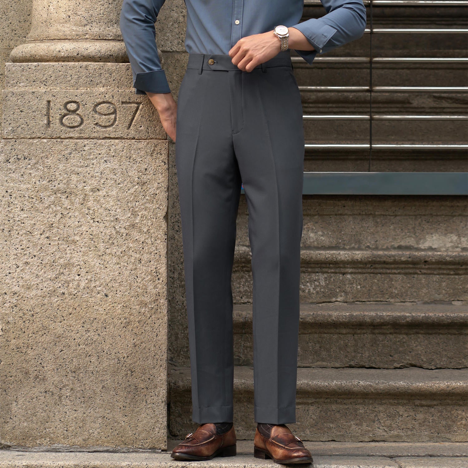 Business Straight Fit Pleated Trousers