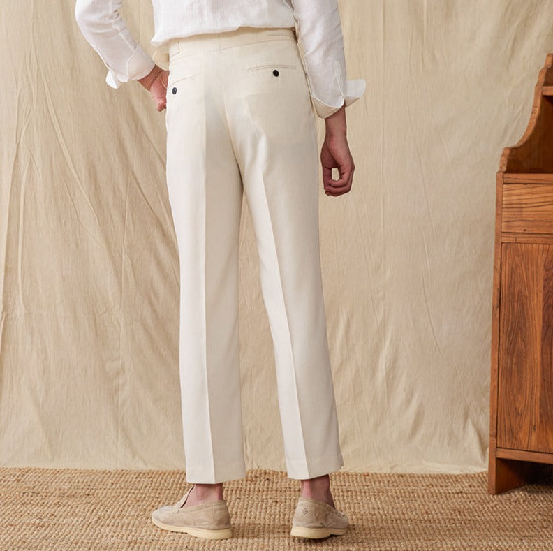 St. Maxime Linen Blend Double Pleated Straight Fit Trousers