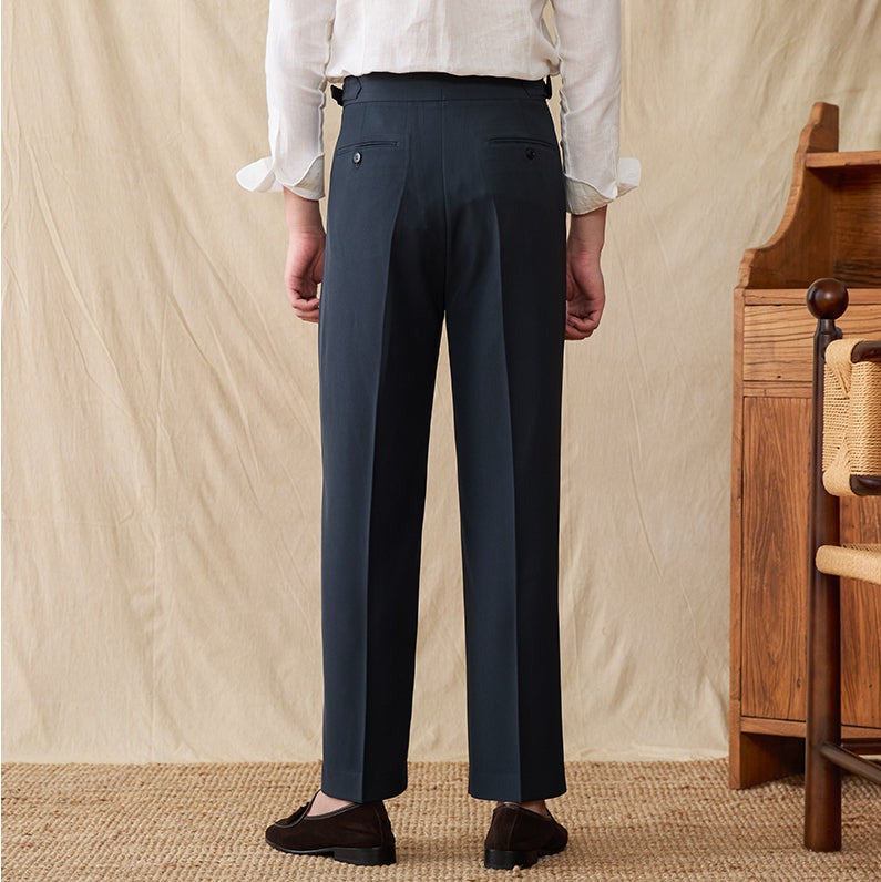 City Cotton Blend Pleated Straight Fit Trousers