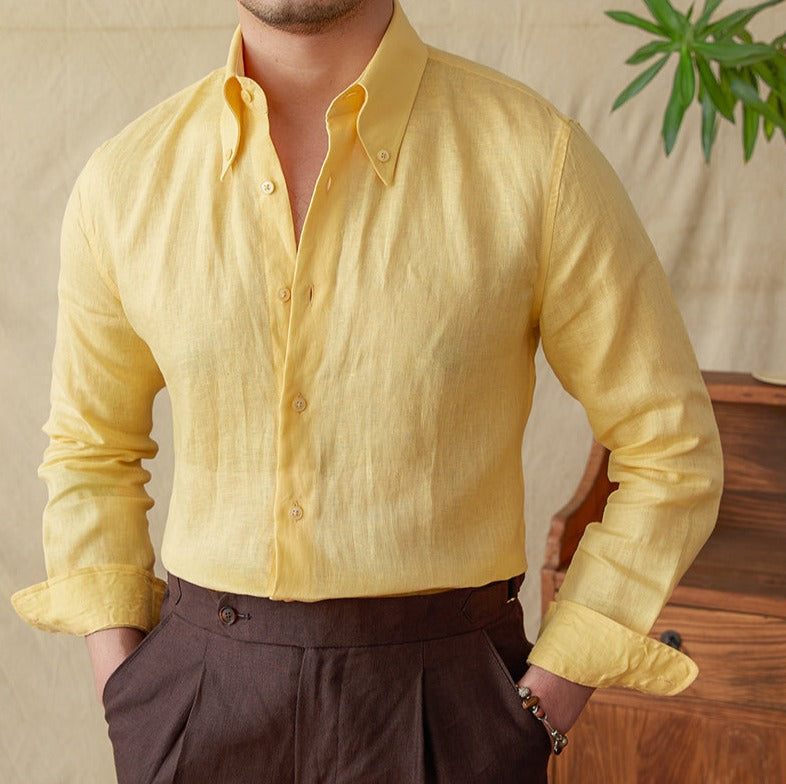 Genoa Linen Point Collar Long Sleeve Shirt