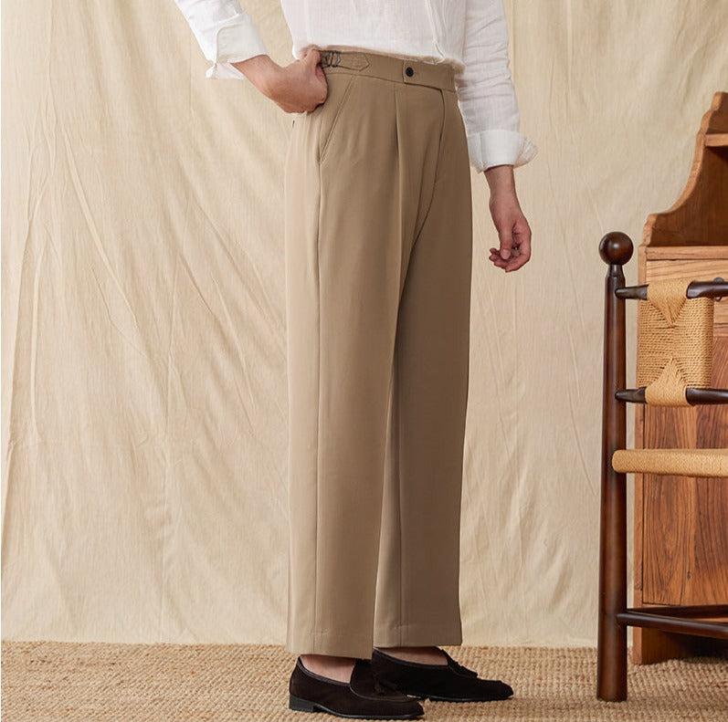 City Cotton Blend Pleated Straight Fit Trousers