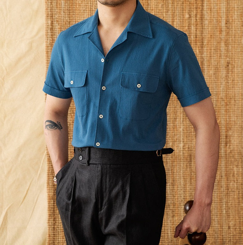 Ischia Cotton Seersucker Short Sleeve Shirt