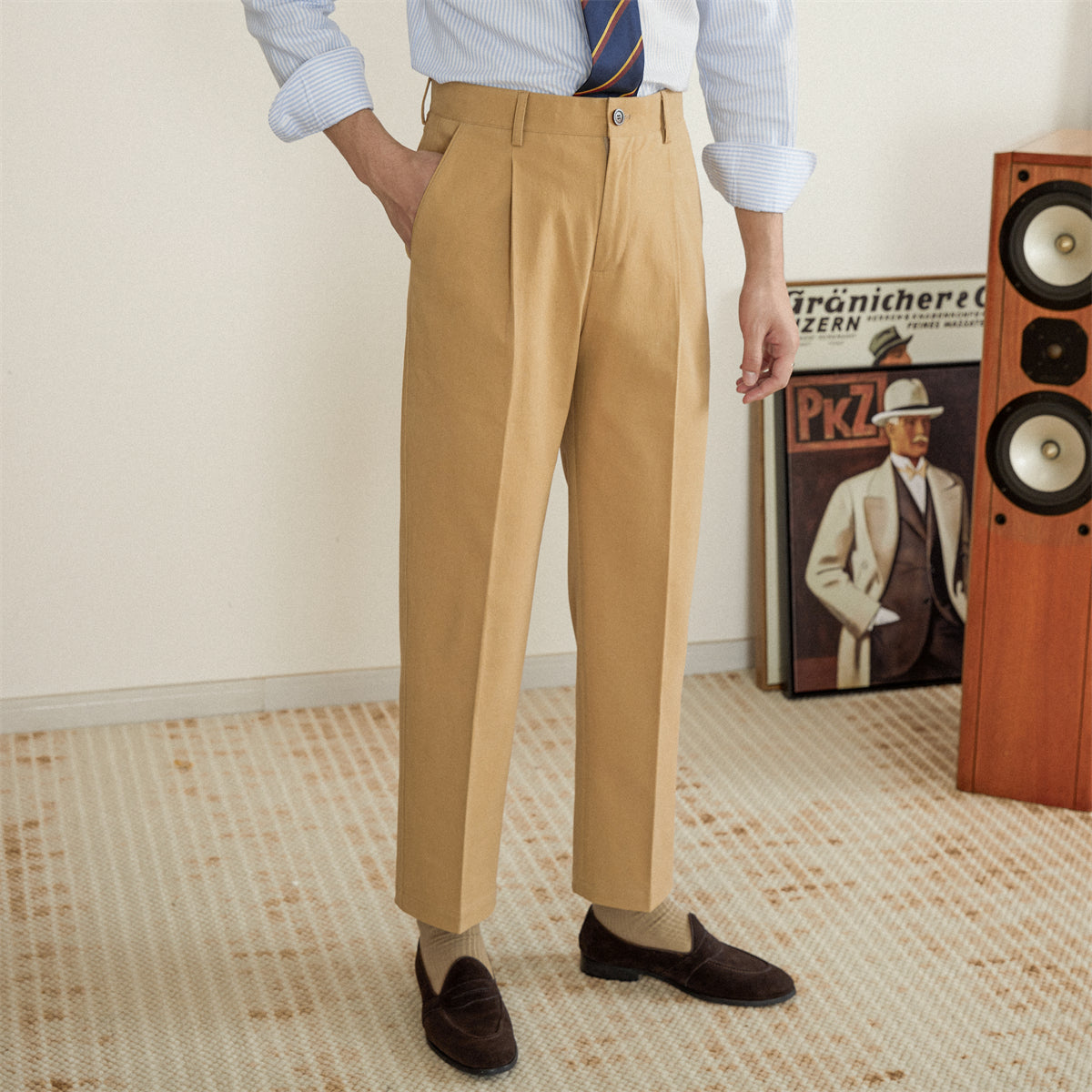 Semplice Cotton Pleated Straight Fit Trousers