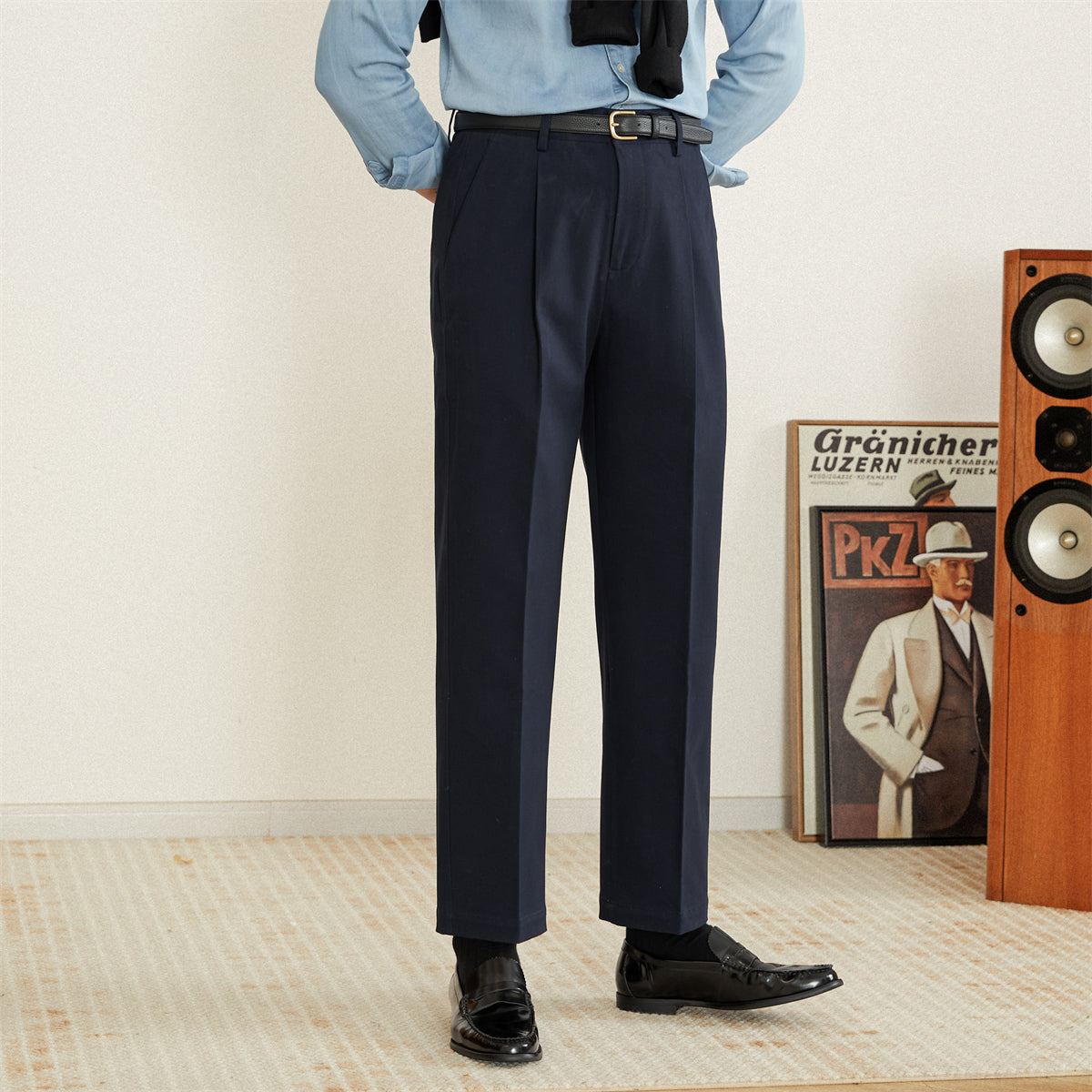 Semplice Cotton Pleated Straight Fit Trousers