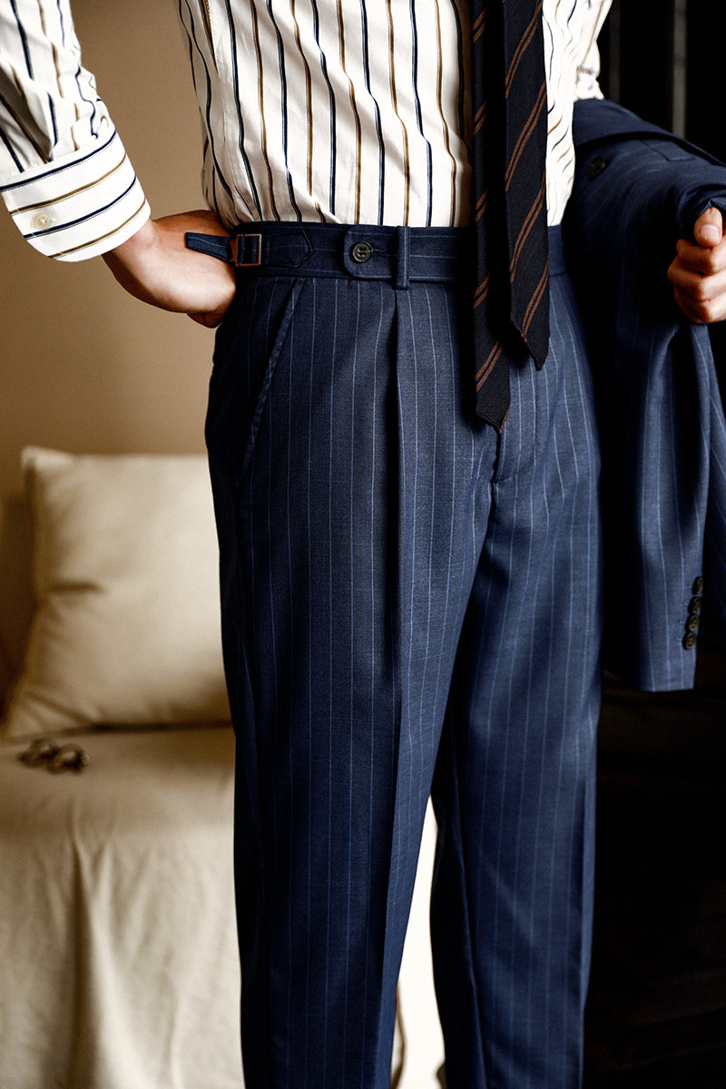 Melange Pinstripe Suit Pants - Dark Navy | Charles Tyrwhitt