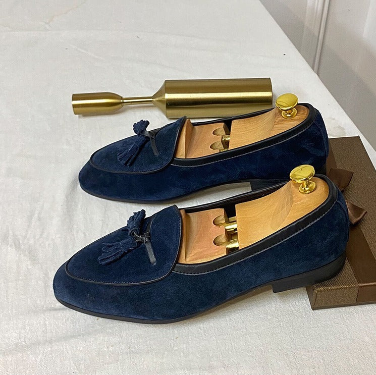 Monteri Navy Blue Suede Tassel Loafers