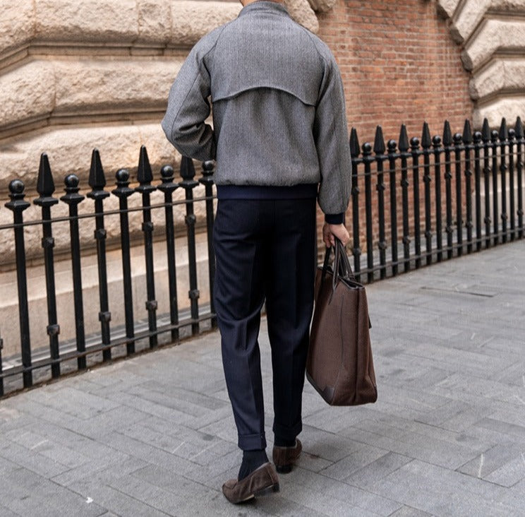 Wool Blend Harrington Herringbone Jacket