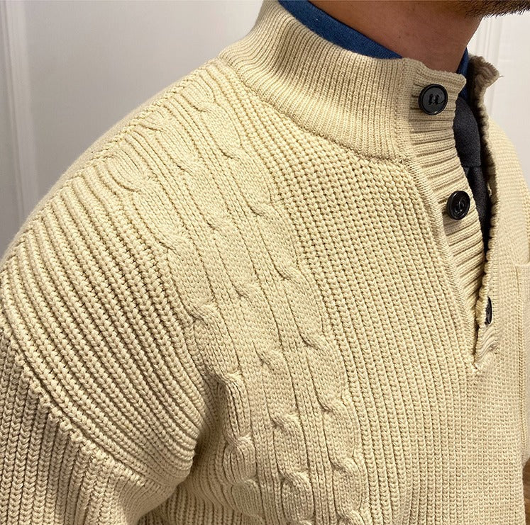 Dolomites Ribbed Cable Knit Button Sweater