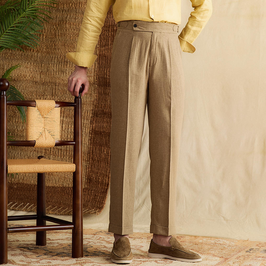 Antibes Linen Blend Pleated Straight Fit Trousers