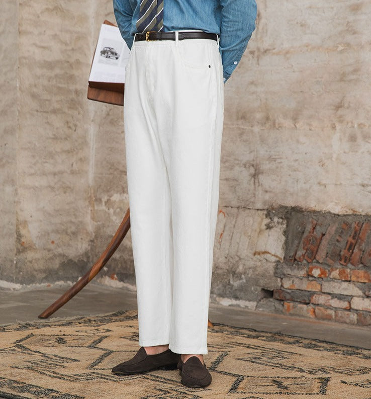 Paris Cotton Pleated Straight Fit Denim Trousers