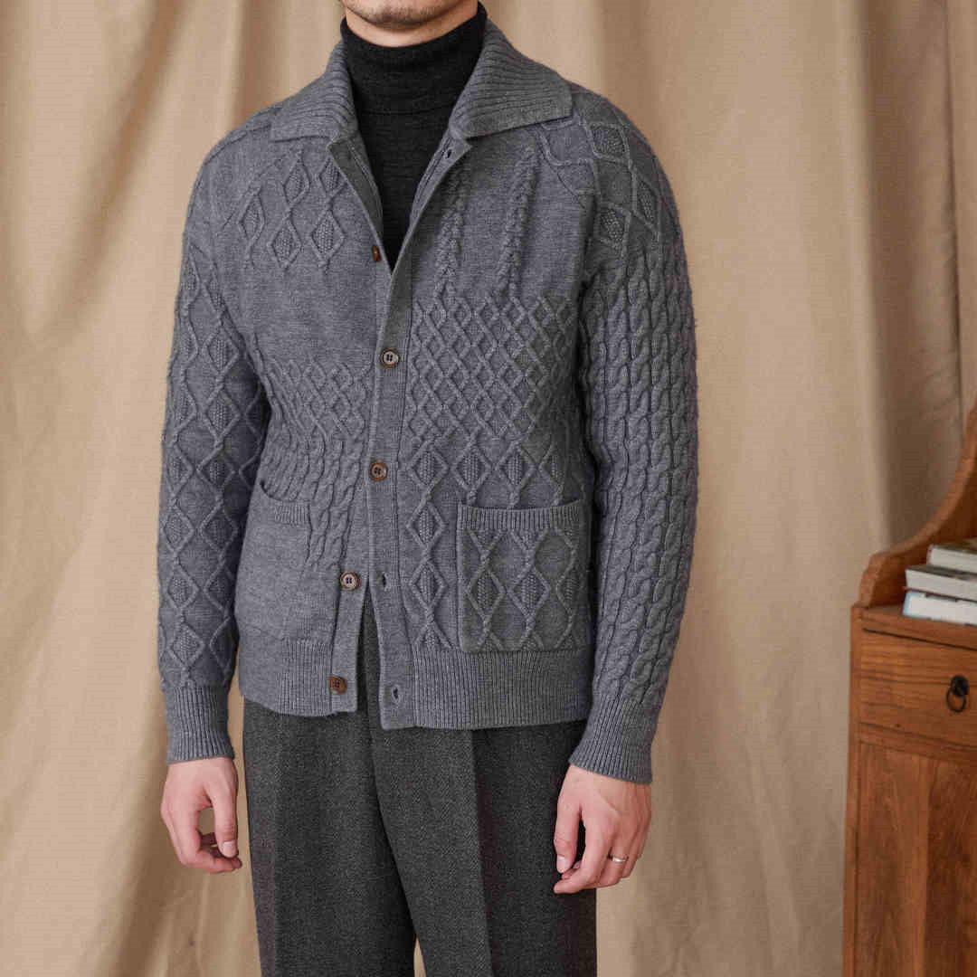 Geometric Wool Blend Long Sleeve Cardigan