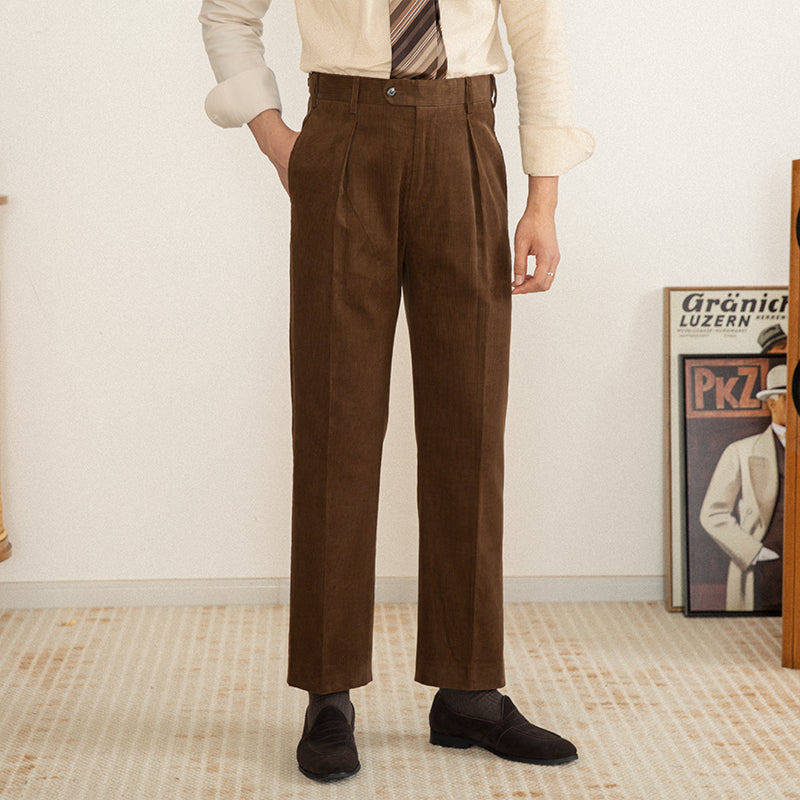 Aspen Corduroy Cotton Straight Fit Pleated Trousers