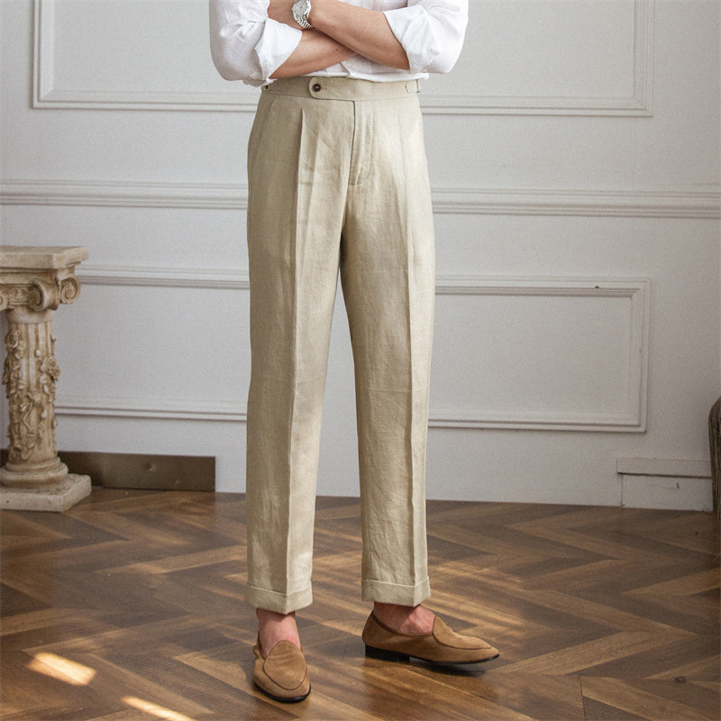 Beige Pleated linen trousers | Sunspel | MATCHES UK
