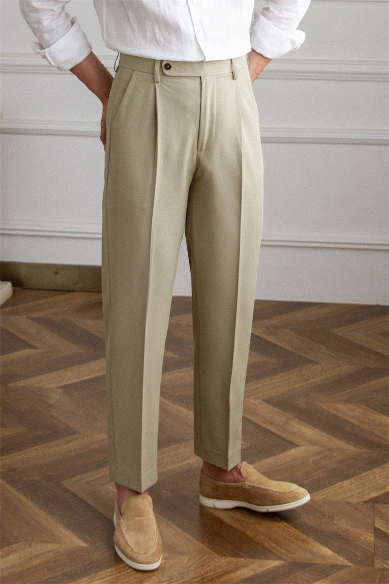 Cream Single Pleat Linen Trousers | New & Lingwood