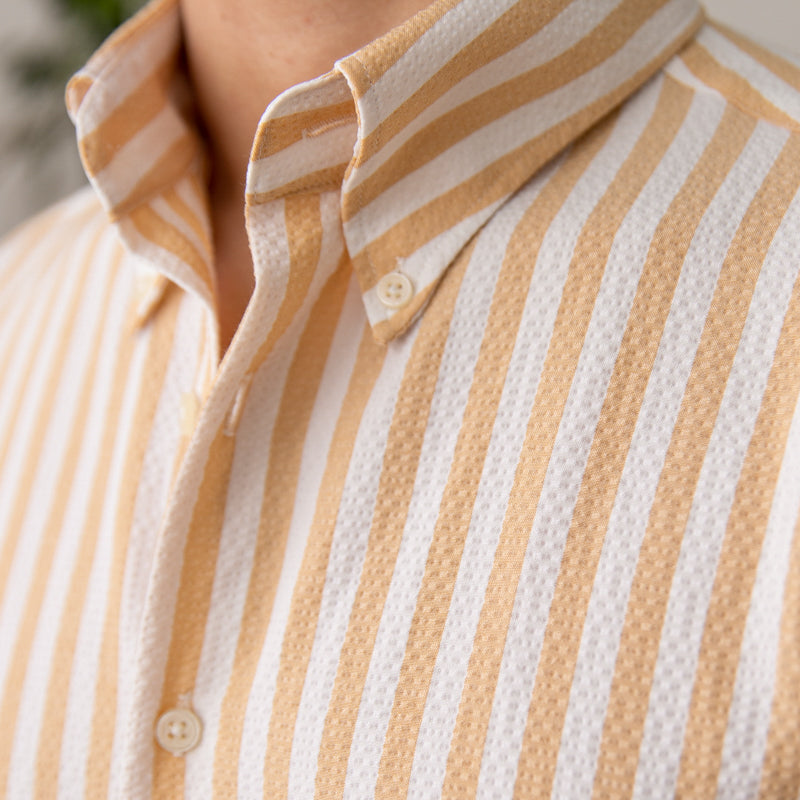 Slim Fit Seersucker Striped Beach Shirt