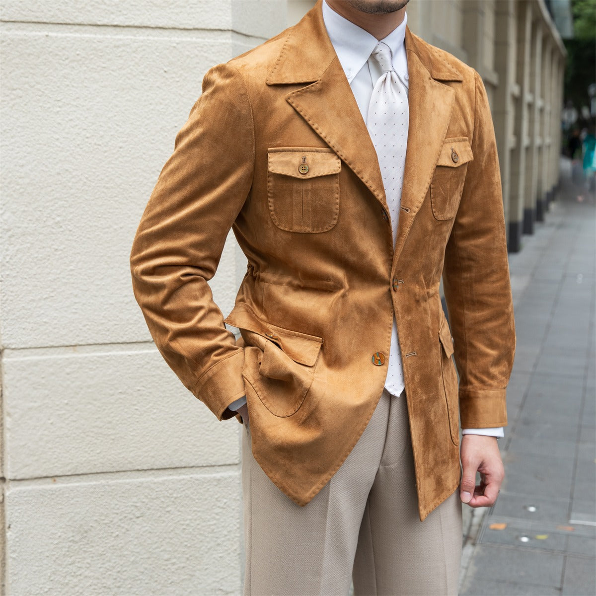 Faux Suede Milan Suit Collar Jacket