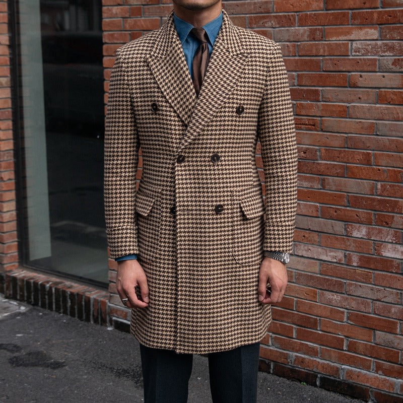 Tan Houndstooth Double-Breasted Sport Coat