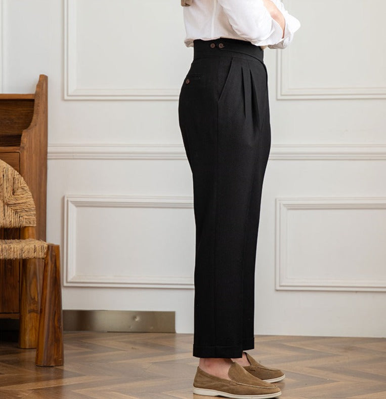 Moneglia Seersucker Double Pleated Straight Fit Trousers