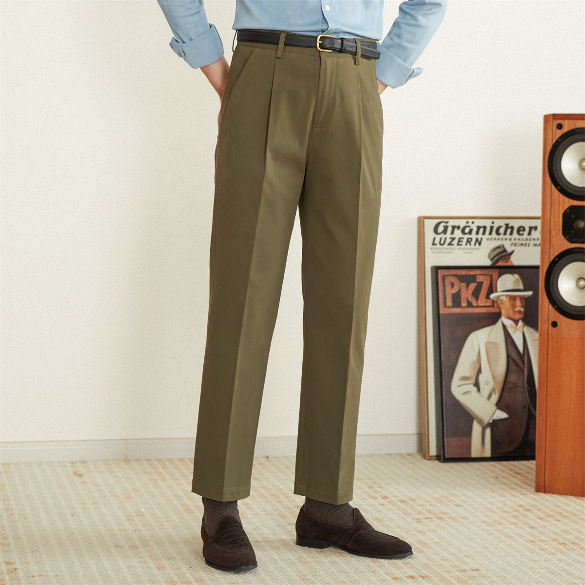 Semplice Cotton Pleated Straight Fit Trousers