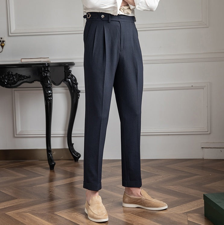 Positano Seersucker Airy Double Pleated Trousers