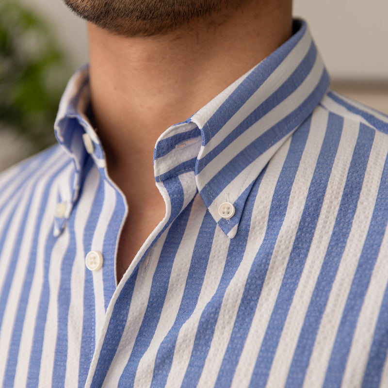 Slim Fit Seersucker Striped Beach Shirt