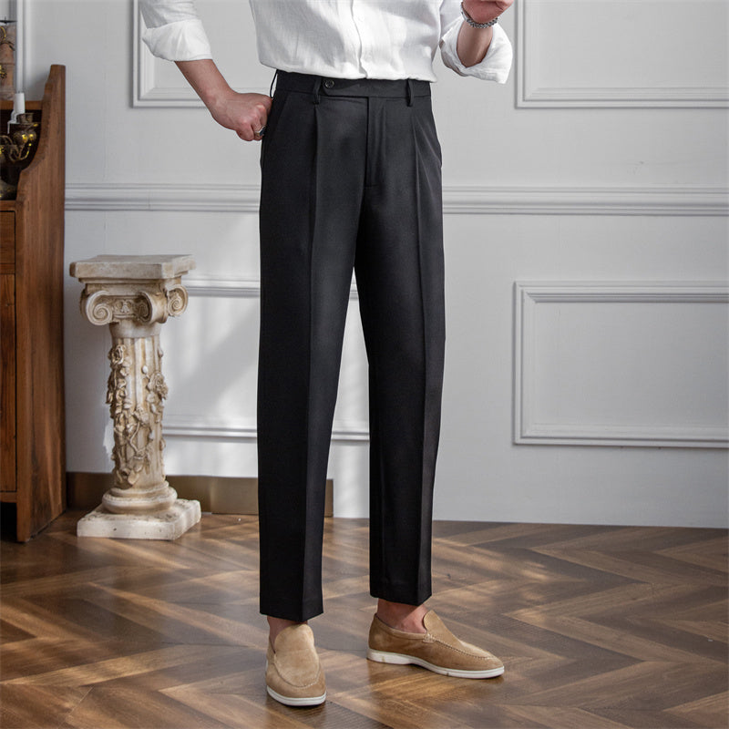 Single Pleated Sartorial Cotton Pants With Side Adjusters - Ivory