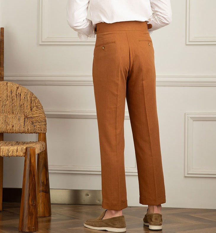 Monza Linen Blend Double Pleated Straight Fit Trousers