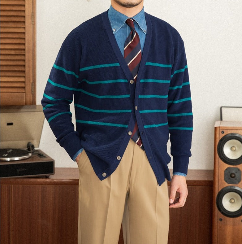 Oxford Striped Knitted Wool Blend Cardigan