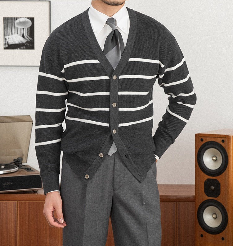 Oxford Striped Knitted Wool Blend Cardigan