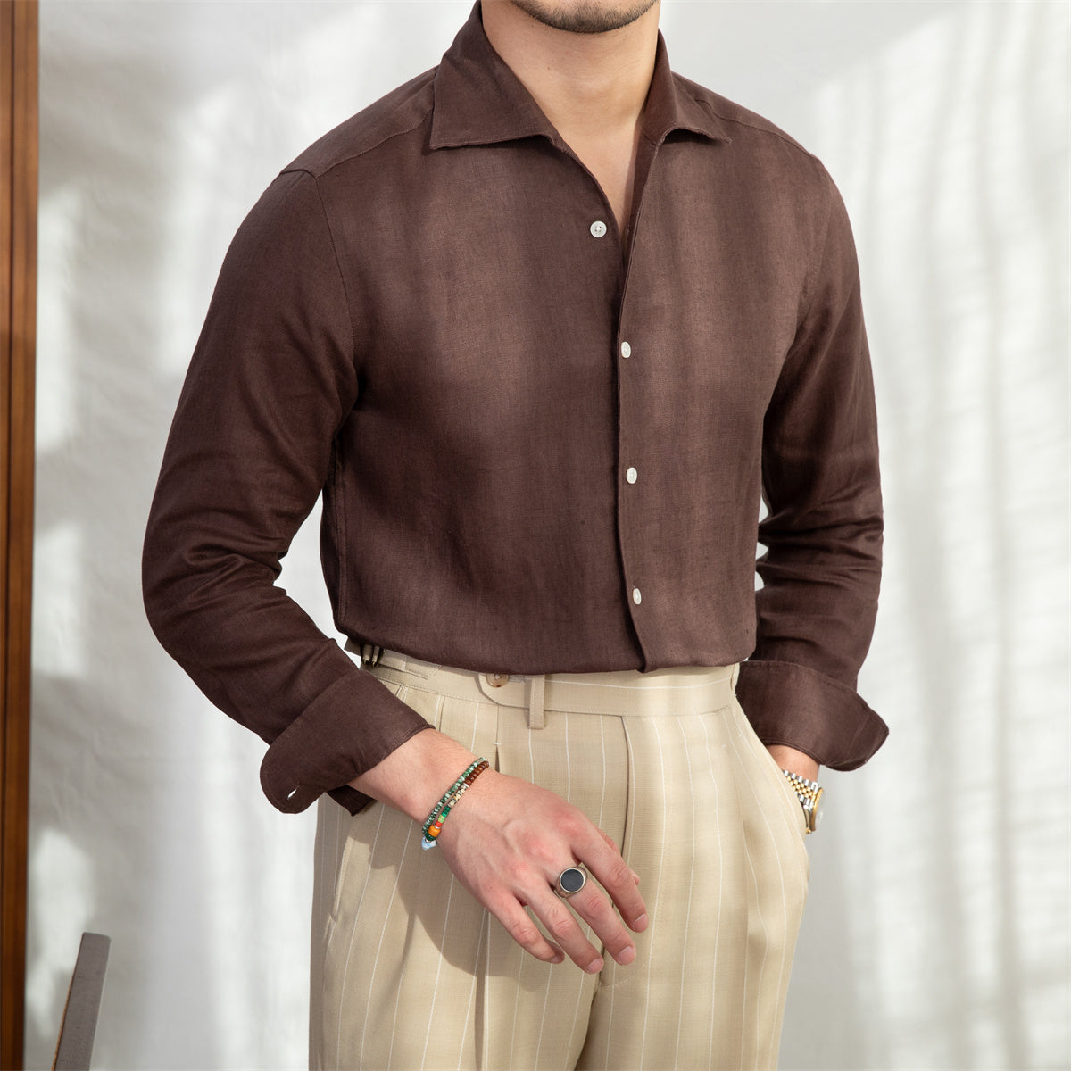 Portofino Linen Cutaway Long Sleeve Shirt