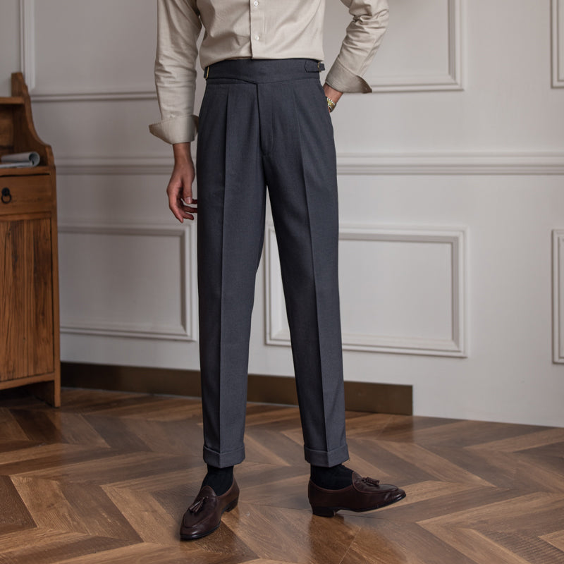 Naples Pants Men's Italian Casual High Waist Straight Pants Striped Trousers  | eBay