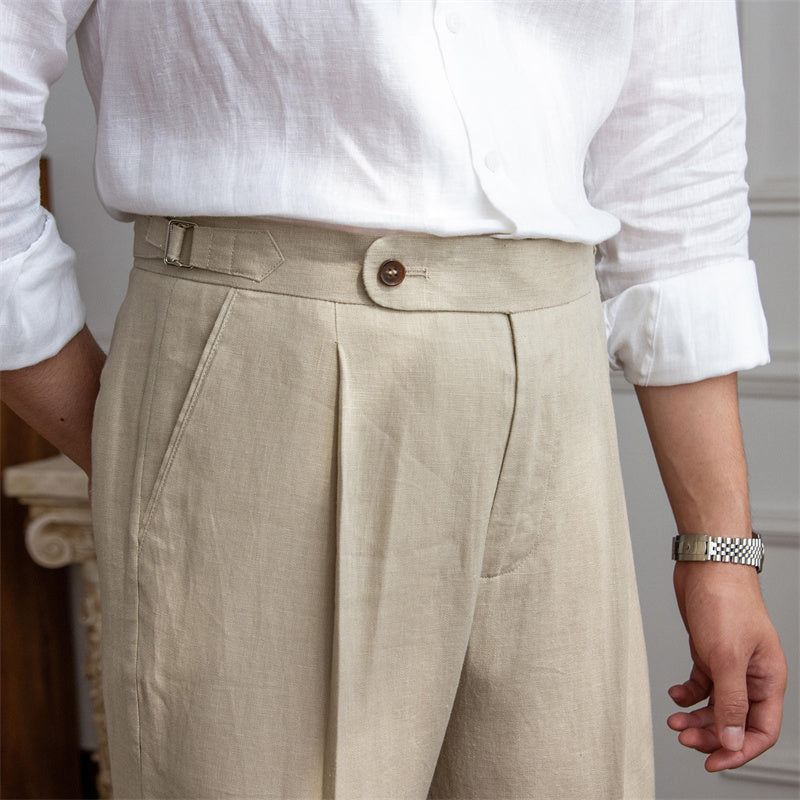 Men's Pleated Trousers | Tailored Linen Suits | Light Blue | Percival  Menswear
