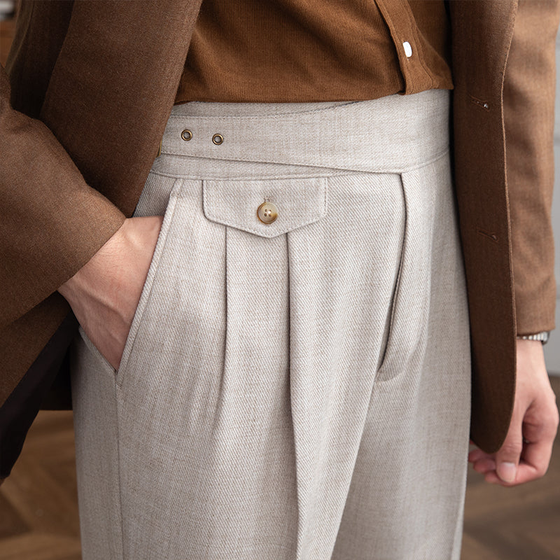 Rochester Pleated Textured Gurkha Trousers