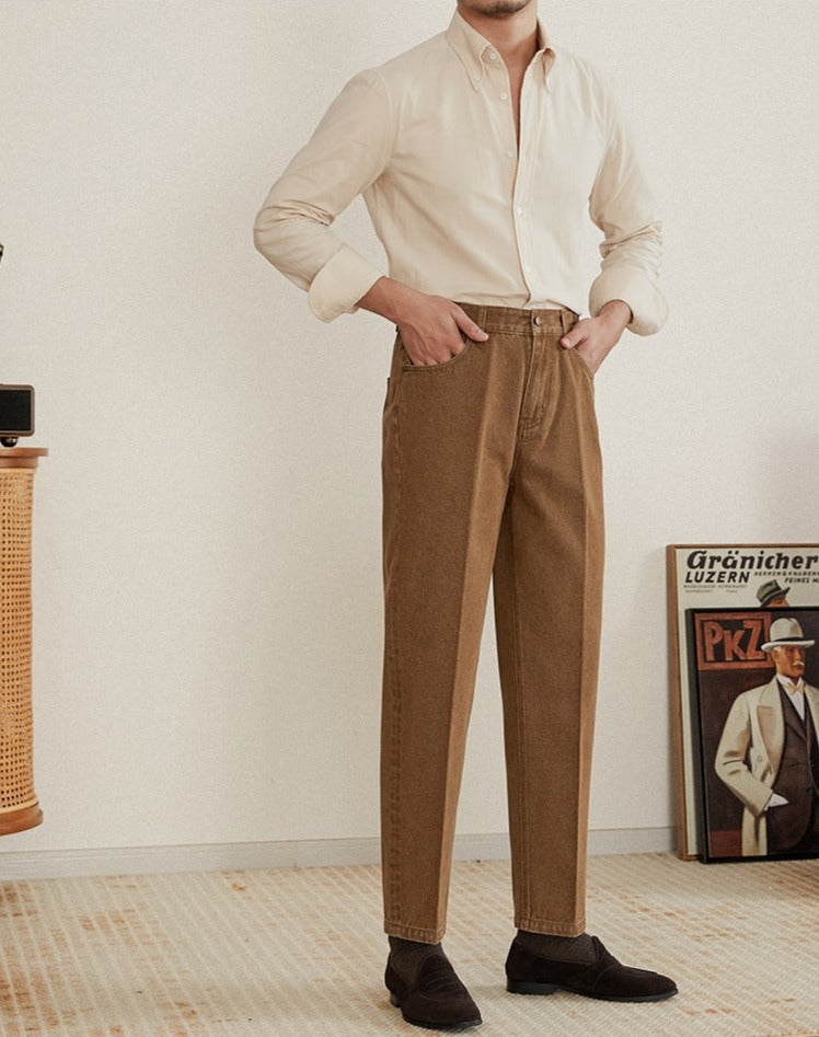 Salamanca Cotton Denim Pleated Trousers