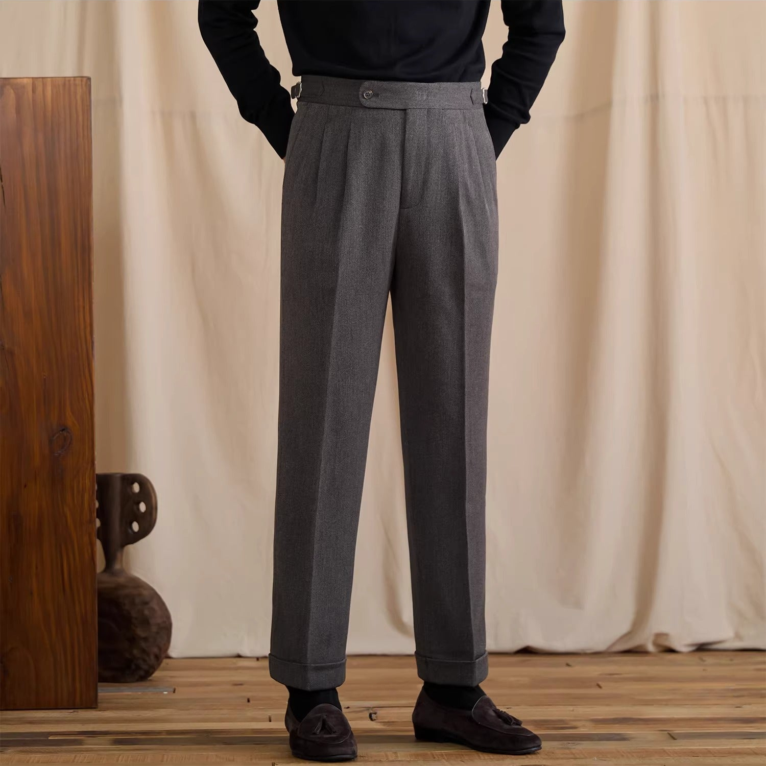 Bern Wool Blend Herringbone High Waisted Trousers