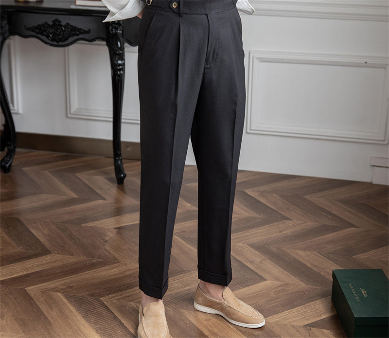 Pantaloni antibes straight fit con piega singola