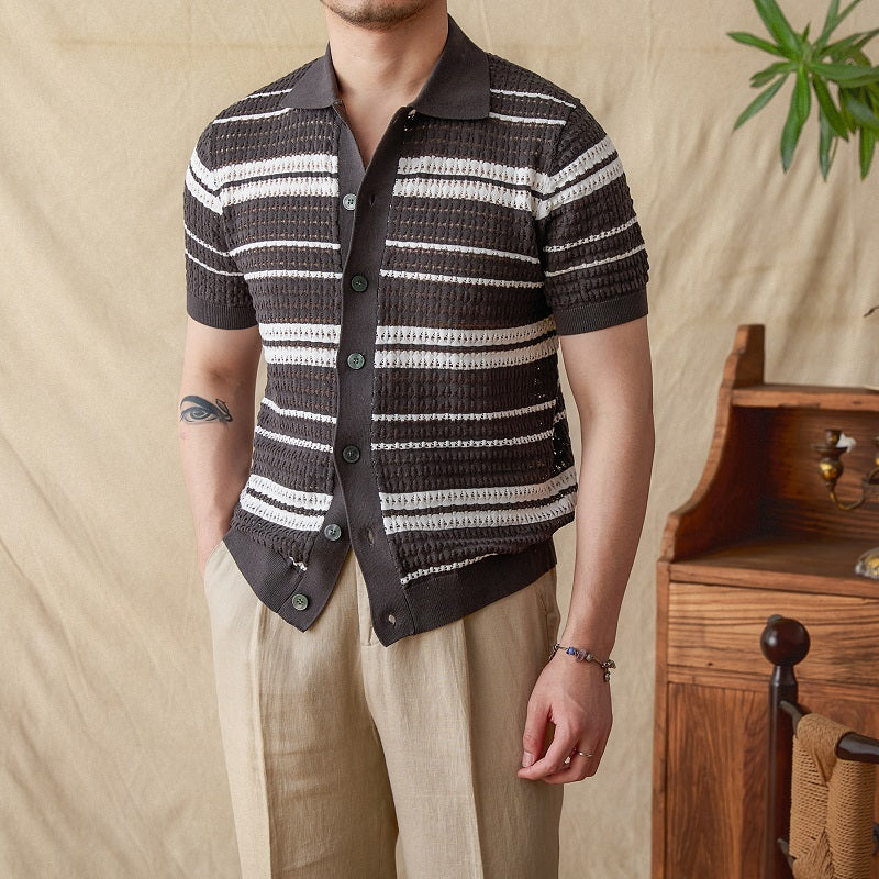 Beaune Cotton Jacquard Knitted Short Sleeve Shirt