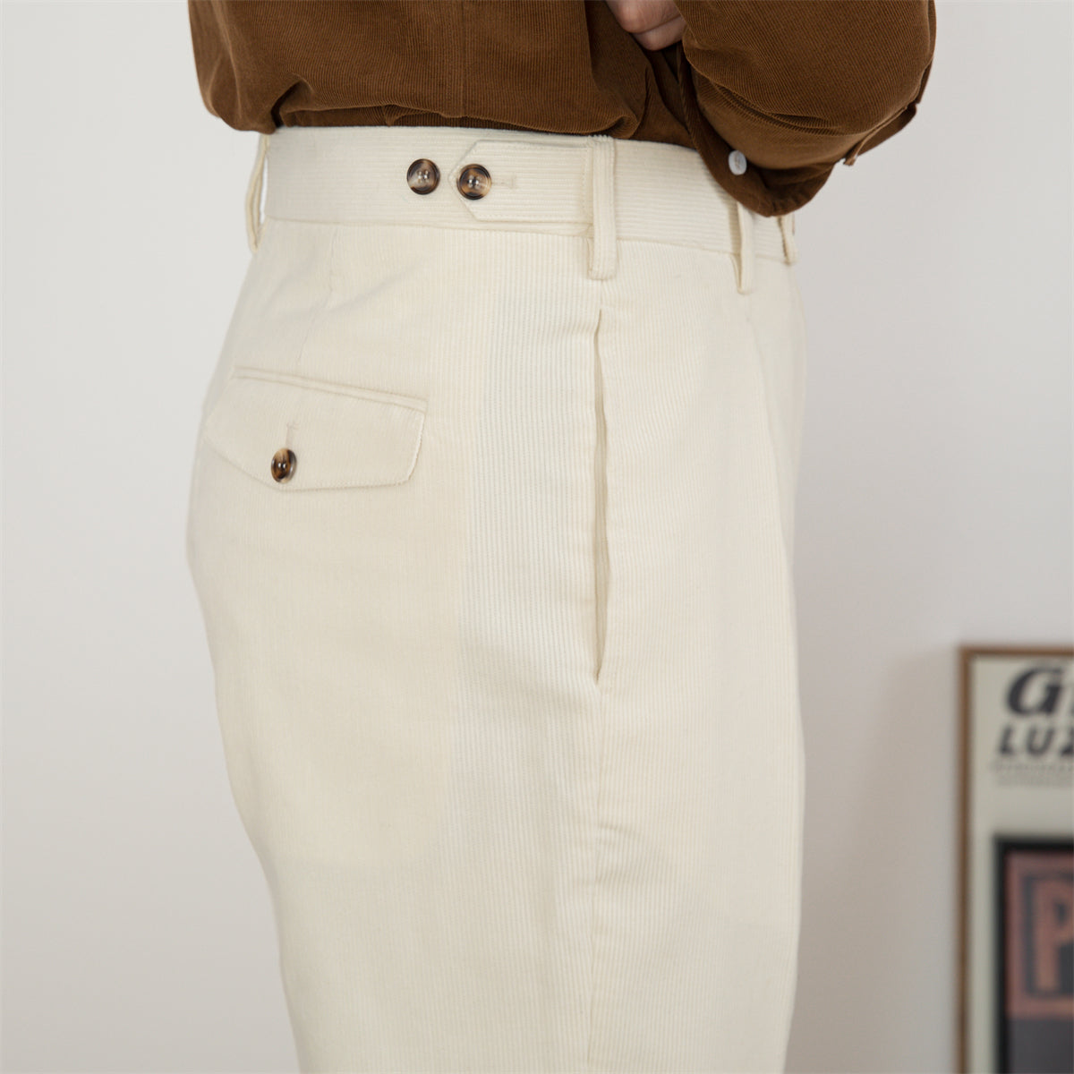 Aspen Corduroy Cotton Straight Fit Pleated Trousers