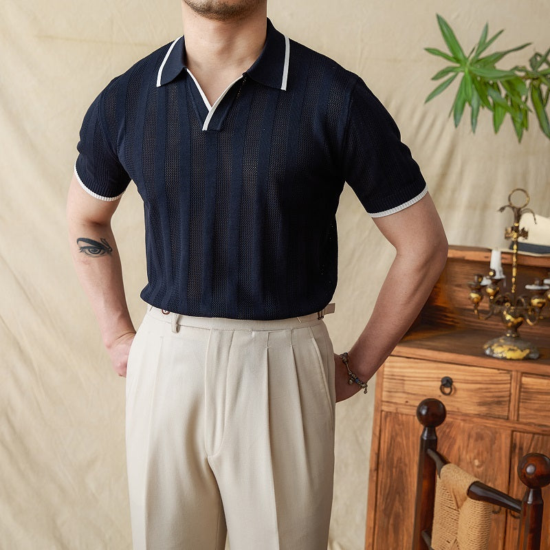 Massimo Ribbed Knit Short Sleeve Polo Shirt