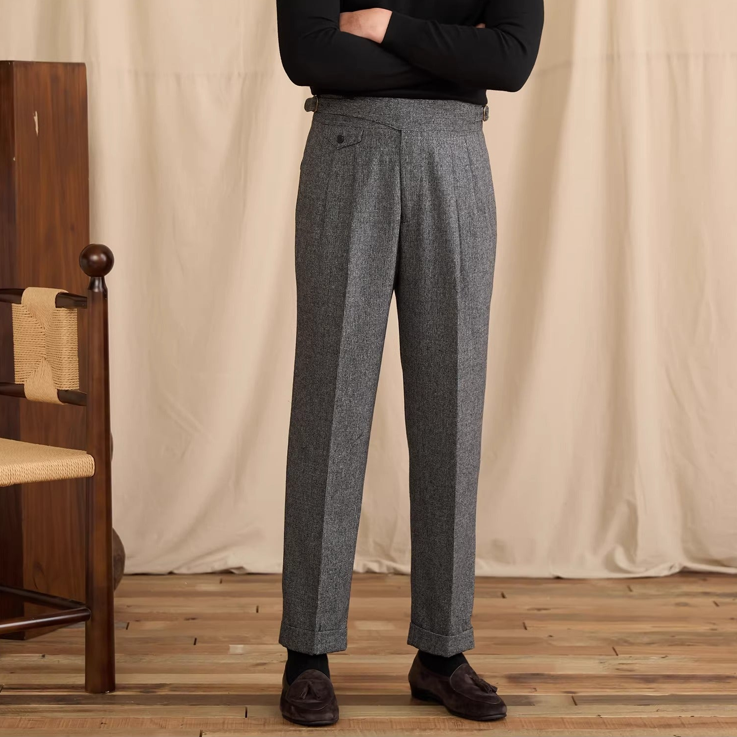 Napoli Houndstooth Wool Blend Gurkha Trousers