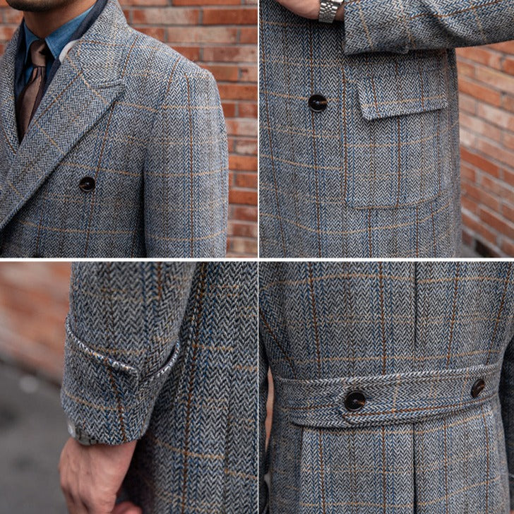 Prince Of Wales Houndstooth Double Breasted Coat