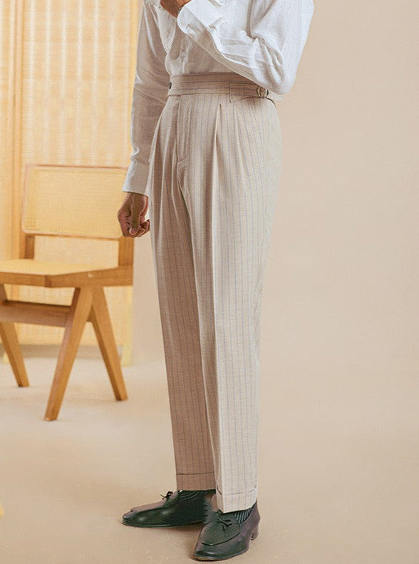 Limited Edition Cassis Pinstripe Pleated Trousers