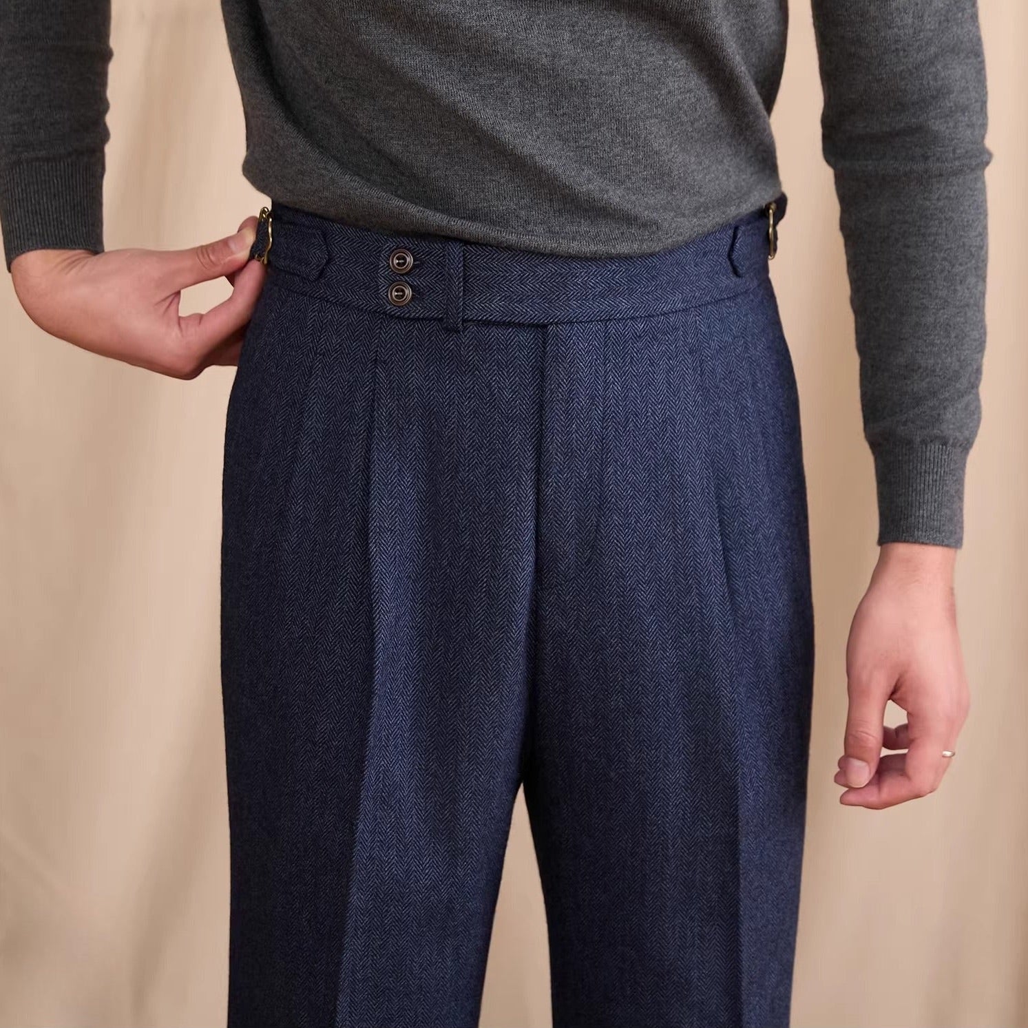 Vienna Herringbone Wool Blend Trousers