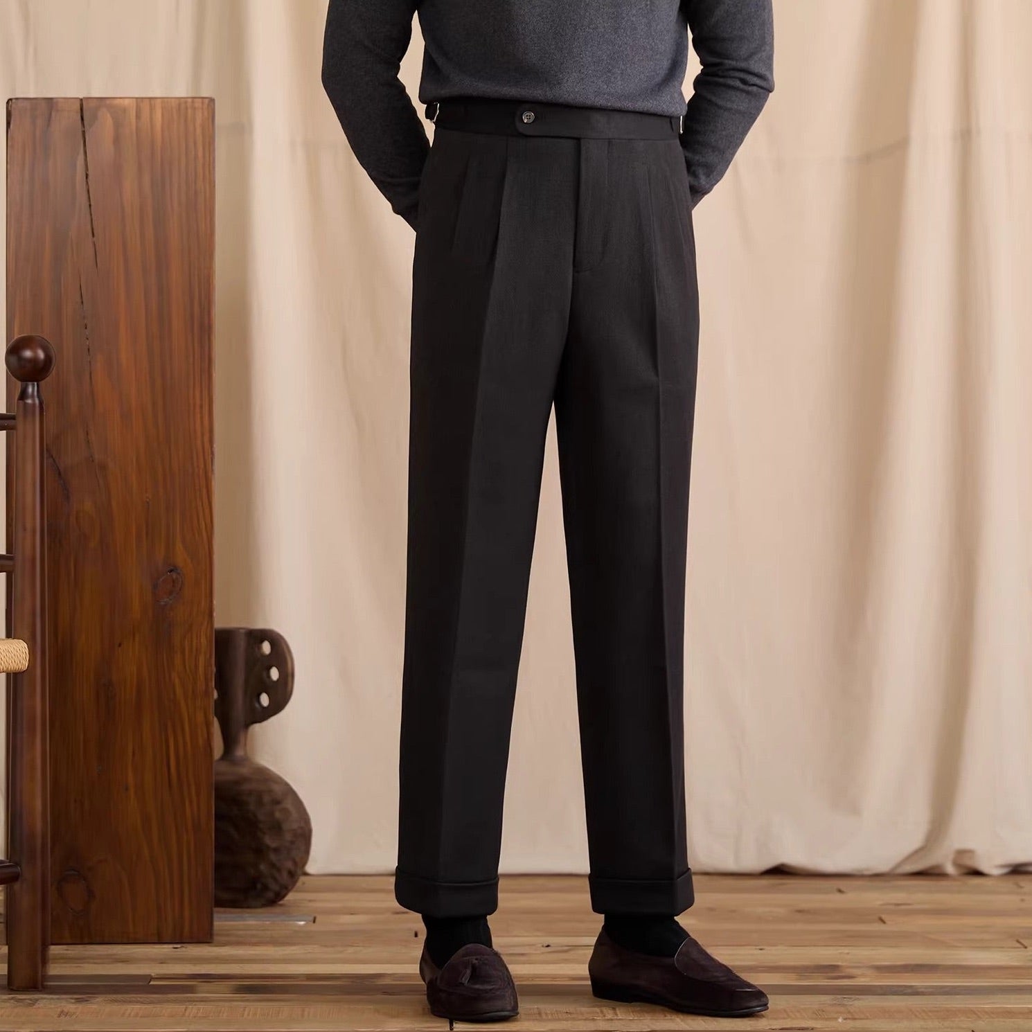 Bern Wool Blend Herringbone High Waisted Trousers