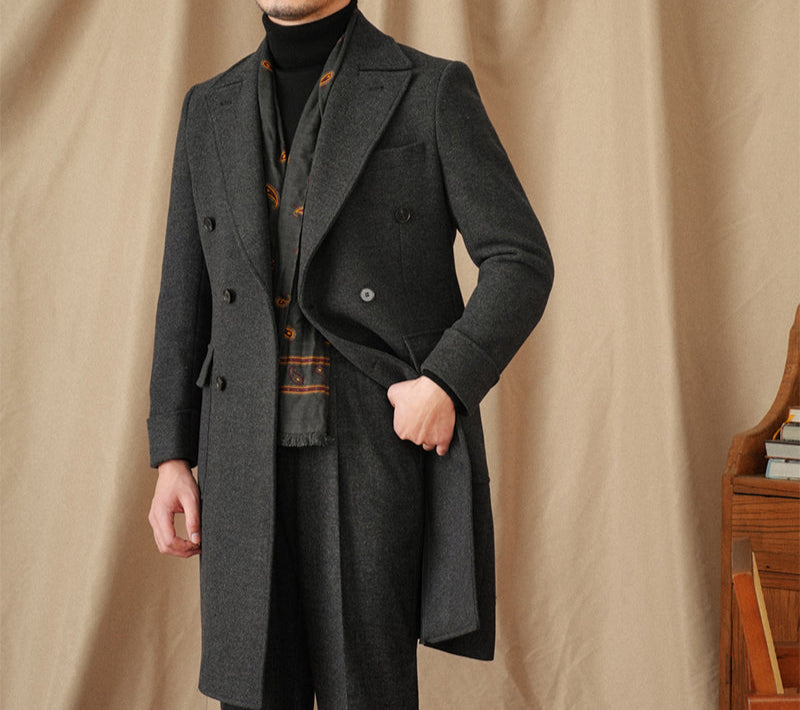 Naples Herringbone Wool Blend Double Breasted Coat